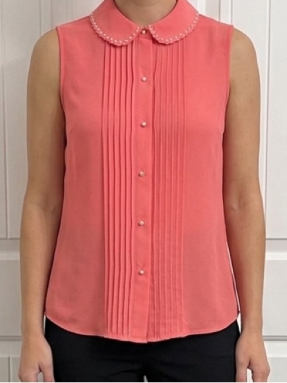 Karl Lagerfeld Coral-Pink Sleeveless Pearl Collar Blouse